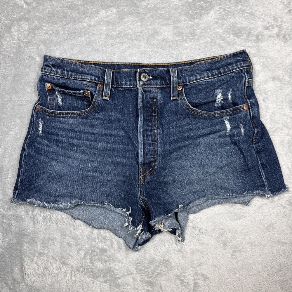 Levis 501 Cut Off Shorts Women 31 Blue Daisy Dukes Denim Distressed Button Fly